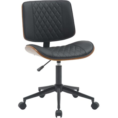 Silla de oficina ergonómica ajustable – Respaldo acolchado con rombos PVC negro madera de nogal 100006984