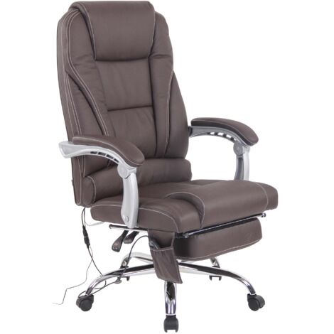 Silla de oficina ergonómica con función de masaje reposapiés extensible piel auténtica marrón y reposabrazos metálicos 100006986