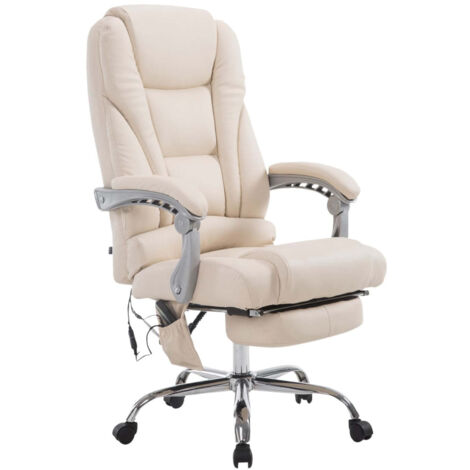 Silla de oficina ergonómica con función de masaje reposapiés extensible PVC crema y reposabrazos metálicos 100006967