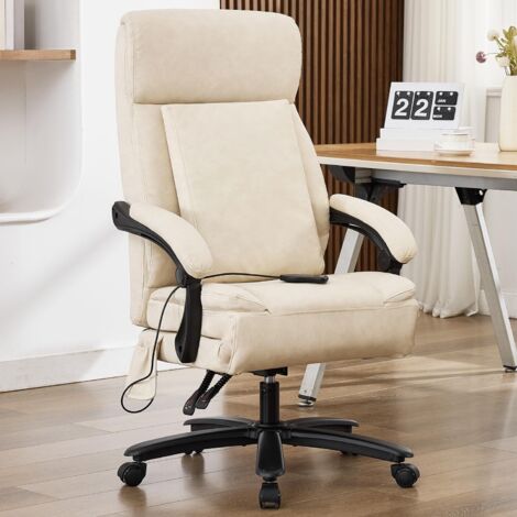 Silla de oficina ergonómica con función de masaje y cojín plegable, silla ejecutiva regulable en altura para oficina y hogar (beige)