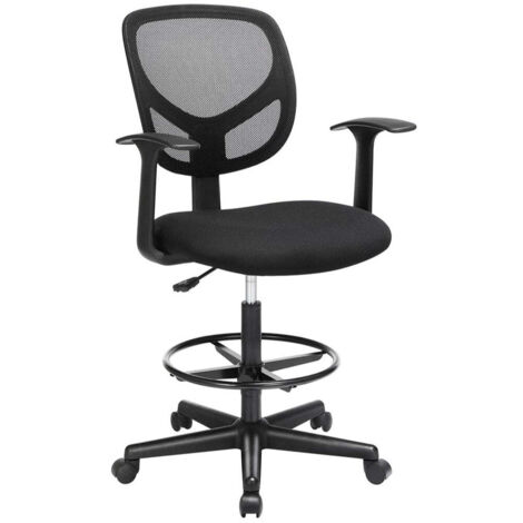 Silla de oficina ergonómica con reposapiés altura ajustable giro de 360° para escritorio de pie color negro 120005903