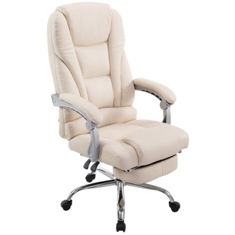 Silla de oficina ergonómica con reposapiés extensible sintético color crema BUR10169