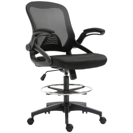 Silla de oficina ergonómica con reposapiés, respaldo de malla, reposabrazos, 64 x 60 x 106-126 cm, negro