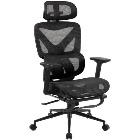 Silla de oficina ergonómica con ruedas respaldo y reposacabezas regulables en malla negra y metal 100007116