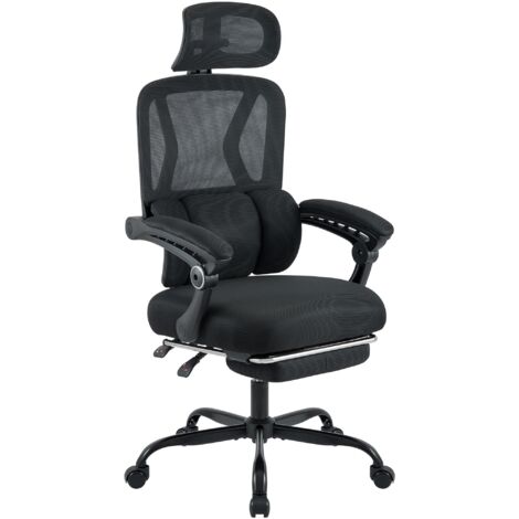 Silla de oficina ergonómica con ruedas soporte lumbar y reposapiés de plástico negro 100006945