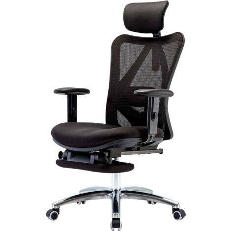 Silla de oficina ergonómica con soporte lumbar ajustable reposapiés y mecanismo de malla multifunción en color negro (040010468)