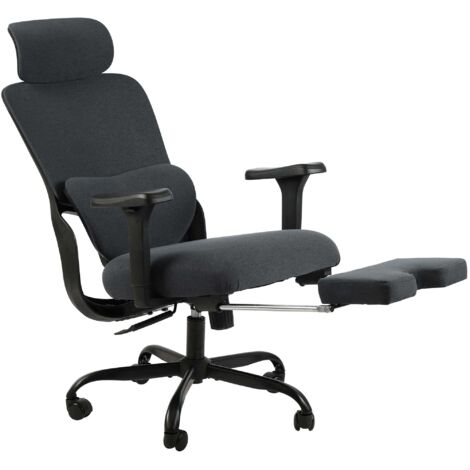 Silla de oficina ergonómica giratoria con reposabrazos multifuncionales reposapiés extensible tela negra y plástico 100006925