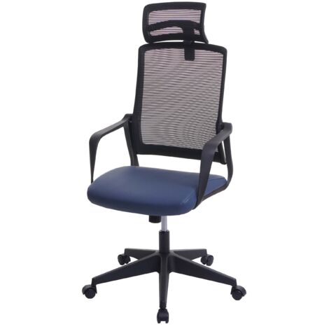 Silla de oficina ergonómica giratoria con reposabrazos y respaldo en tejido de malla gris azulado 040001879