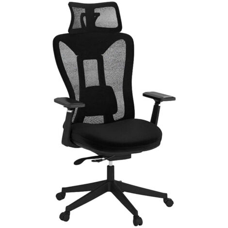 Silla de oficina ergonómica reclinable 70 x 68 x 116-124 cm confort óptimo con reposacabezas y reposabrazos de malla 3D en color negro 200011094