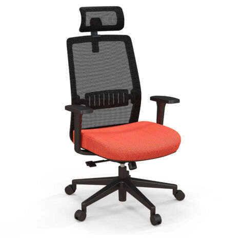Silla de oficina ergonómica regulable en altura 60 x 65 x 116-126 cm con soporte lumbar y moderno reposacabezas en poliéster negro y naranja 200020939