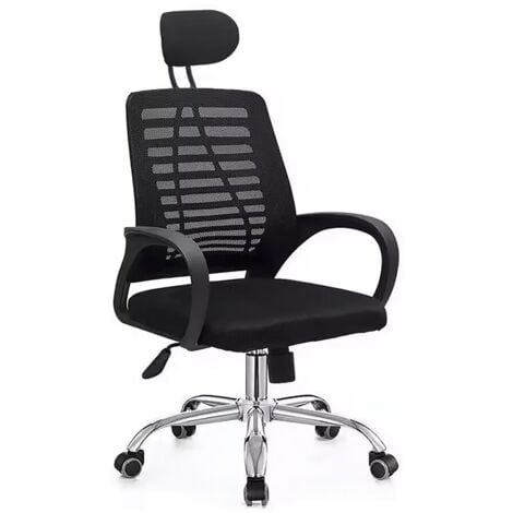 HABITAT ET JARDIN Silla de oficina ergonómica "Sébastien" de altura regulable con reposacabezas - Negra