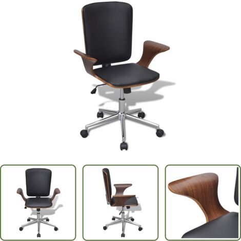 Silla de oficina ergonómica -  Silla de oficina giratoria madera curvada y cuero artificial