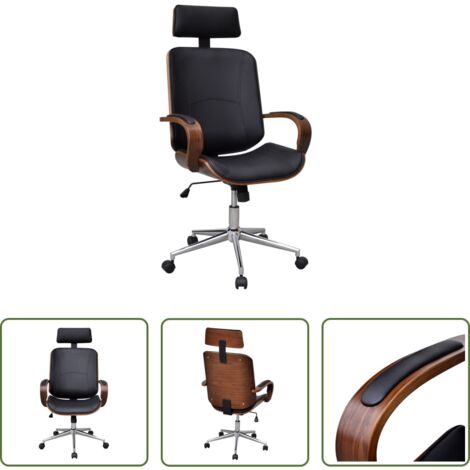 Silla de oficina ergonómica -  Silla de oficina giratoria madera curvada y cuero artificial