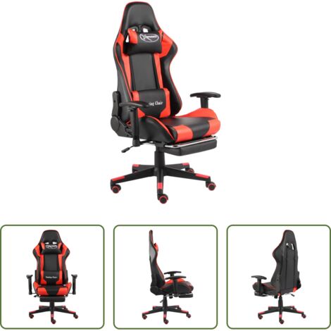 Silla de oficina ergonómica -  Silla gaming giratoria con reposapiés PVC rojo