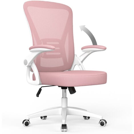 WOWTTRELAX Silla de Oficina Ergonomica Silla Reposabrazo Ajustable, silla escritorio de Malla, con Función de Mecedora, Rosa