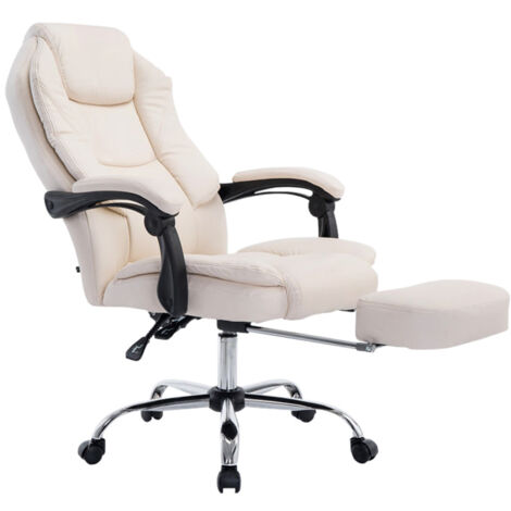 Silla de oficina ergonómica sintética color crema con reposapiés y brazos BUR10377