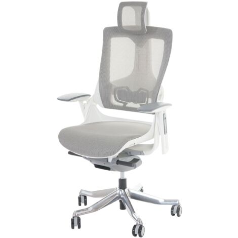 Silla de oficina ergonómica soporte lumbar asiento giratorio y regulable tapizado de malla blanco-gris 040006235