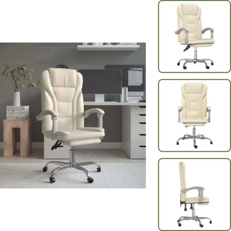 Silla de oficina ergonómica - vidaXL Silla de oficina reclinable cuero sintético crema - Silla de oficina con respaldo ajustable