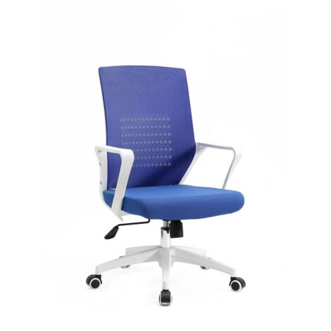 Silla de oficina estructura blanca, con ruedas y tapizado Azul, diseño LUCA.