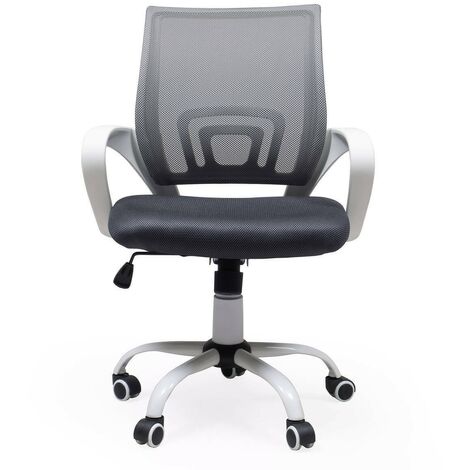 Silla de oficina, estudio o escritorio PRACTIK con brazos y base giratoria color blanco y tela 3D, de 58x55x87/97 cm  GRIS OSCURO MF-13
