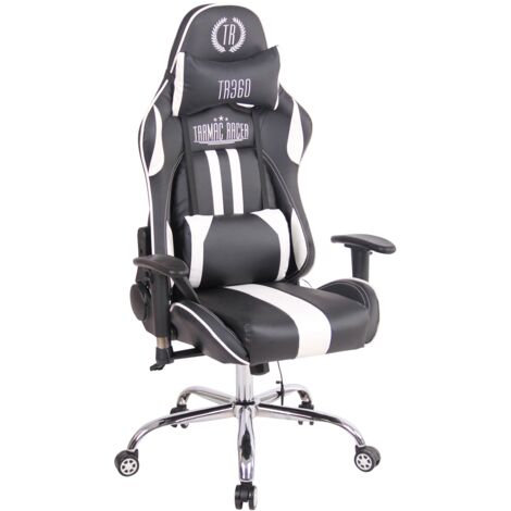 Silla de oficina gamer de diseño deportivo con función de masaje calefactable y cojines de PVC blanco/negro 100002529