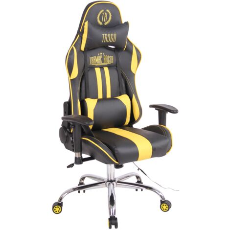 Silla de oficina gamer de diseño deportivo con función de masaje calefactable y cojines de PVC negro/amarillo 100002531