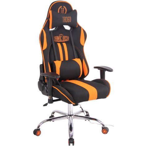 Silla de oficina gamer de diseño deportivo con función de masaje calefactable y cojines de tela negro/naranja 100002536
