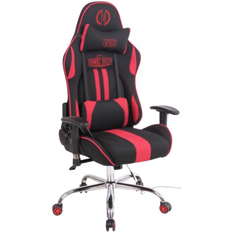 Silla de oficina gamer de diseño deportivo con función de masaje calefactable y cojines de tela negro/rojo 100002533