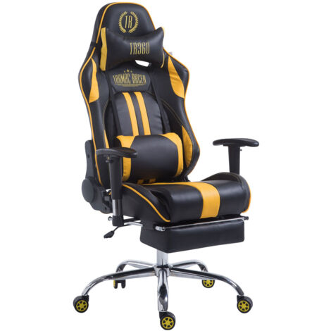 Silla de oficina gaming con mecanismo basculante reposapiés extensible en PVC negro/amarillo 100002745