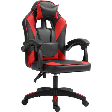 Silla de oficina gaming con respaldo reclinable 130° y ruedas con reposabrazos de plástico y piel sintética negra y roja 100006957