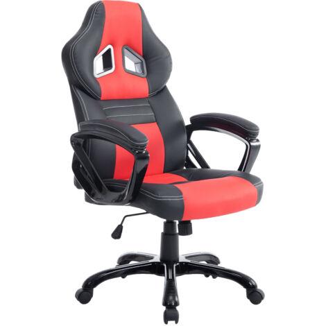 Silla de oficina gaming con ruedas mecanismo basculante en PVC y plástico negro/rojo 100002595