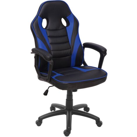 Silla de oficina gaming sillón con ruedas asiento con mecanismo mecedor en PVC negro / azul 040001838