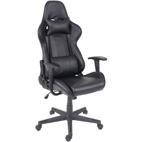 Silla de oficina gaming sillón con ruedas mecanismo basculante en sintético negro 040001853