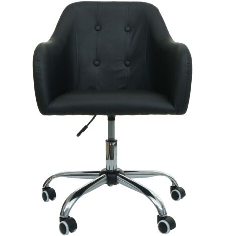 Silla de oficina giratoria con reposabrazos regulable en altura en PVC negro con botones decorativos 040006229