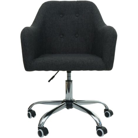 Silla de oficina giratoria con reposabrazos regulable en altura en tejido gris oscuro con botones decorativos 040006231