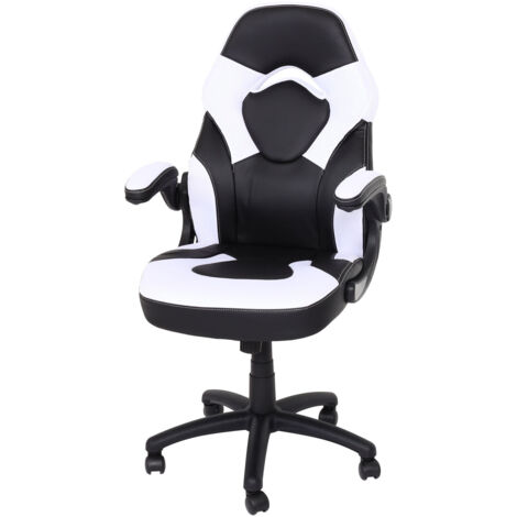 Silla de oficina giratoria con reposabrazos regulable en altura PVC blanco y negro 040006226