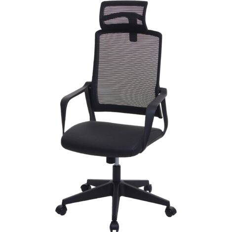 Silla de oficina giratoria con reposacabezas ergonómico en material sintético y tejido de rejilla negro 040001882