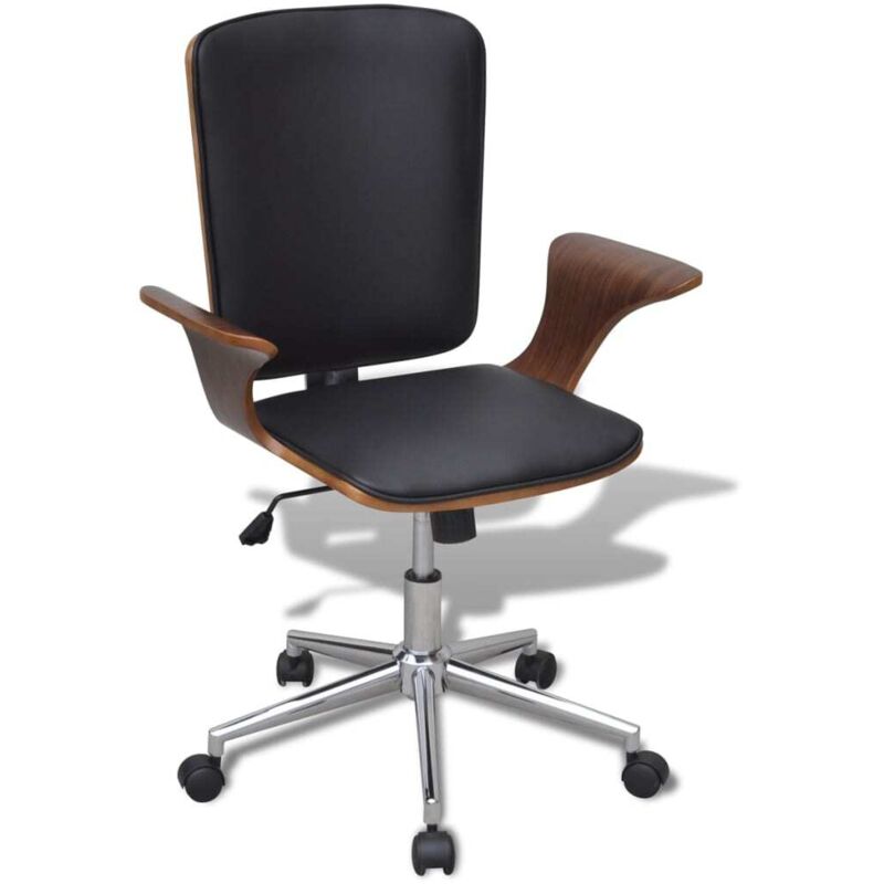 

vidaXL Madera Curva Silla de Oficina Giratoria Cuero Sintético Negro - Marrón