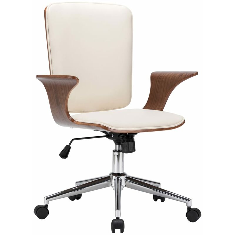 

Silla de oficina giratoria cuero sintético madera curva crema