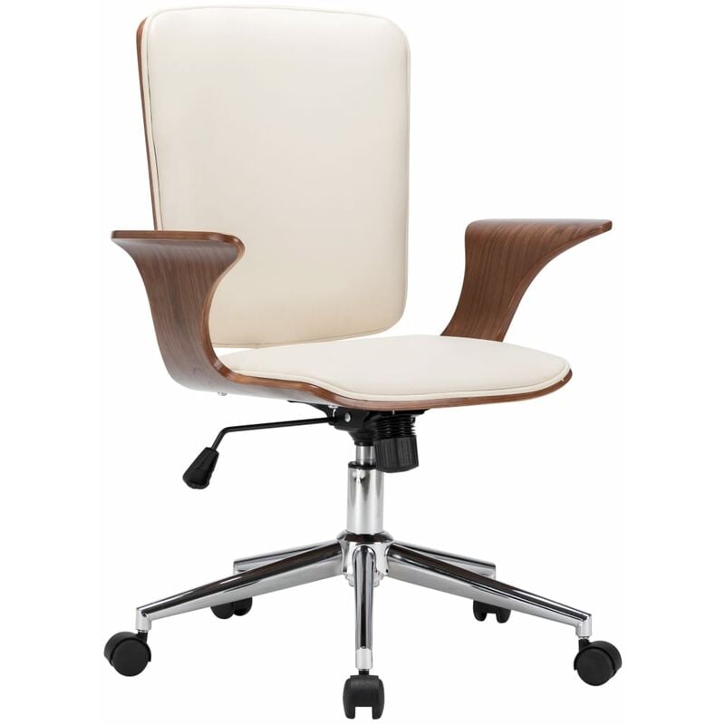 

Silla de oficina giratoria cuero sintético madera curva crema - Crema