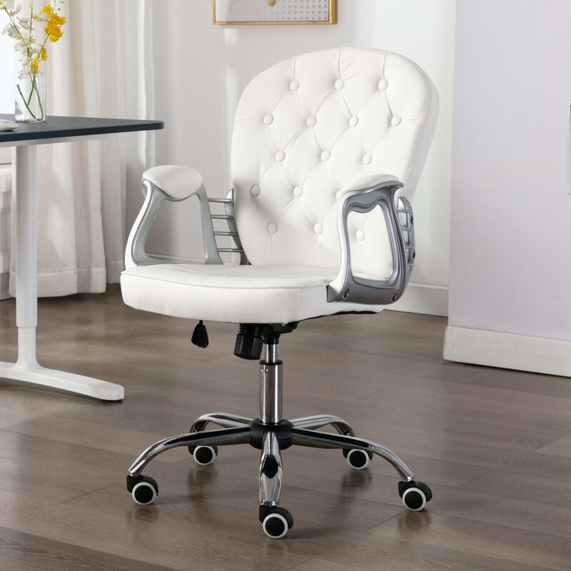 

Silla de oficina giratoria de cuero sintético blanco