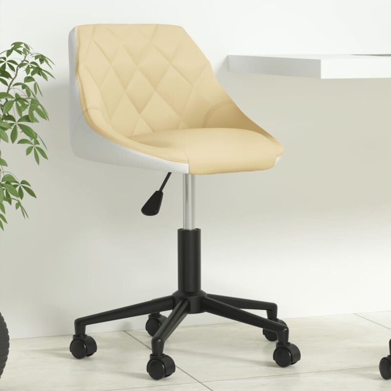 

Silla de oficina giratoria de cuero sintético crema y blanco