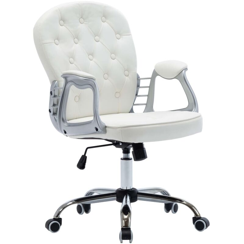 

vidaXL Silla de Oficina Giratoria de Cuero Sintético Blanco - Blanco