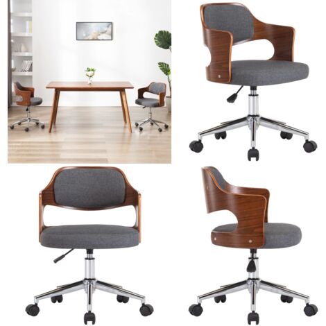 Silla de oficina giratoria de madera curvada y tela gris - Silla de oficina con respaldo - Silla de oficina de madera