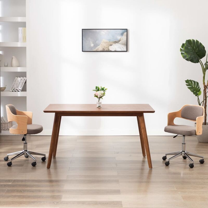 

Silla de oficina giratoria de madera curvada y tela gris taupe