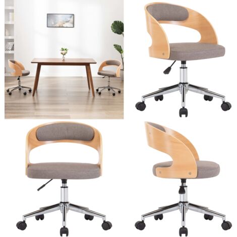 Silla de oficina giratoria de madera curvada y tela gris taupe - Silla de oficina con respaldo curvo - Silla ergonómica