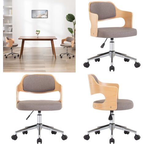 Silla de oficina giratoria de madera curvada y tela gris taupe - Silla de oficina con respaldo - Silla de oficina de madera