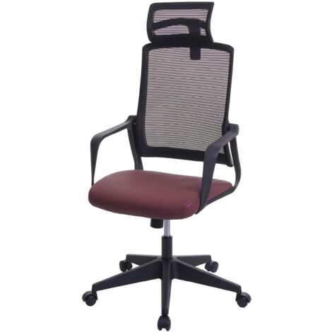 Silla de oficina giratoria ergonómica con reposabrazos y respaldo en tejido de malla rojo burdeos 040001880