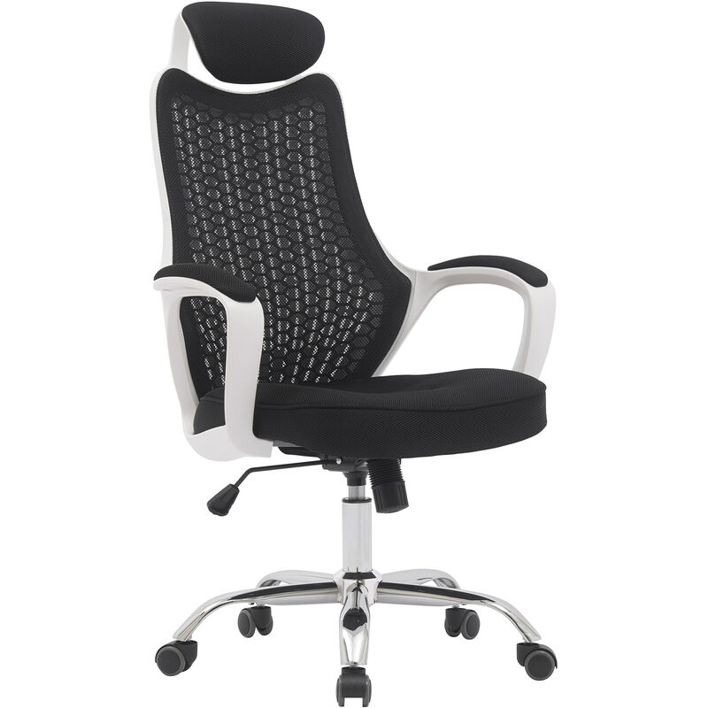 

Silla de oficina giratoria ergonómica de malla transpirable, reposacabezas opcional, negro 66x50x112cm - Negro