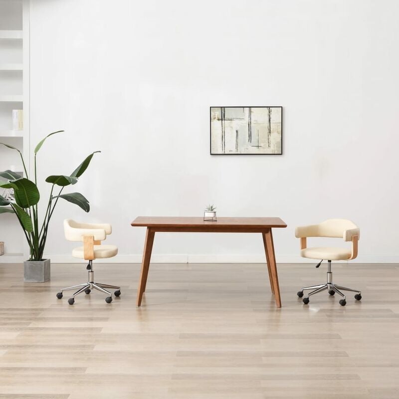 

Silla de oficina giratoria madera curvada cuero sintético crema